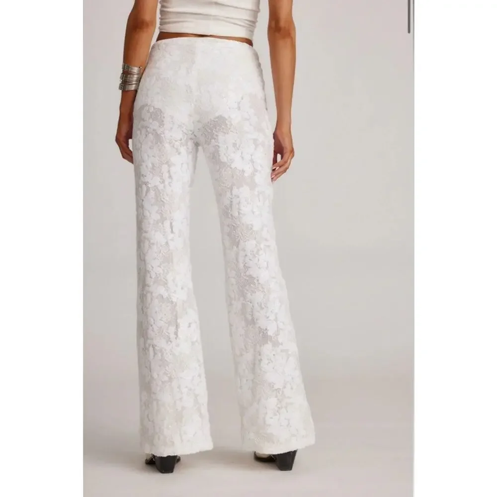 NWT 12th Tribe White Maddox Lace Sequin pants Womens Small - Picture 1 of 12